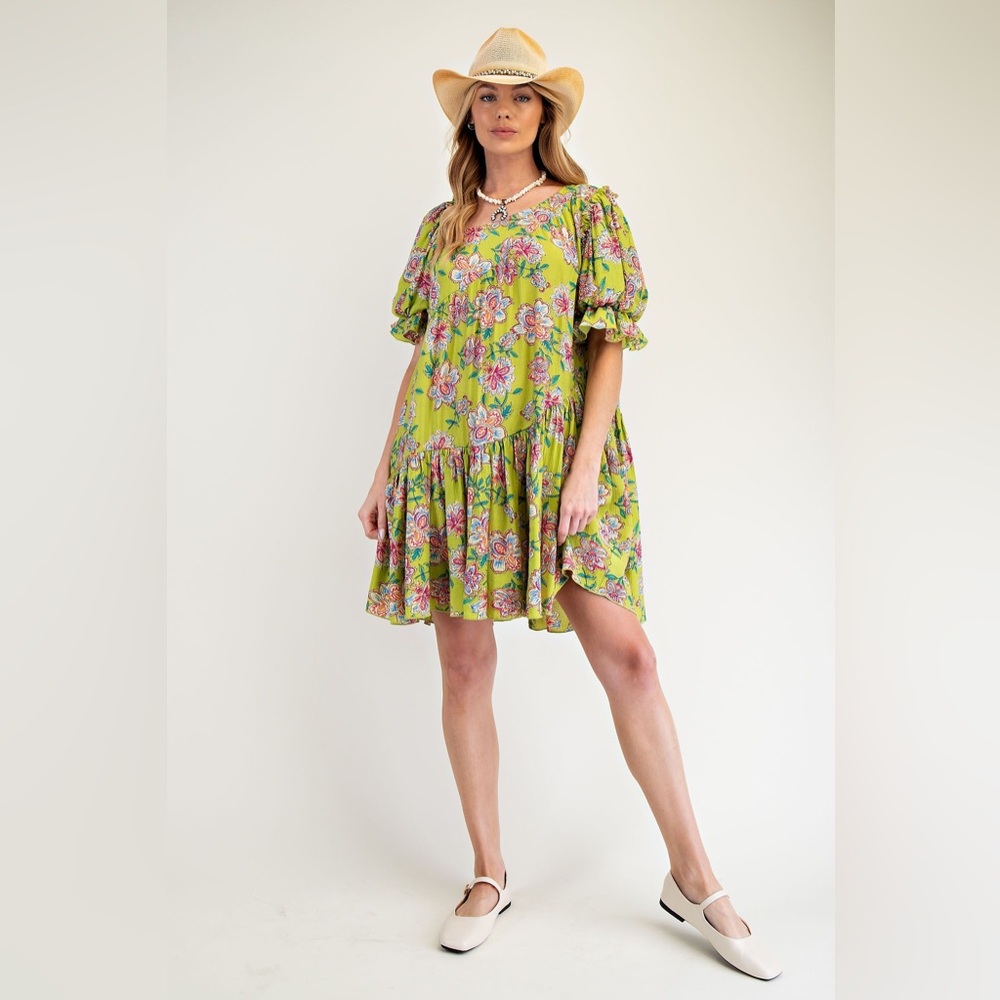 #95 FIRM 🌸New! Easel Floral Puff Sleeve Babydoll Dress - Picture 3 of 4